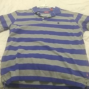 Men's izod shirt. Gray with blue stripes.